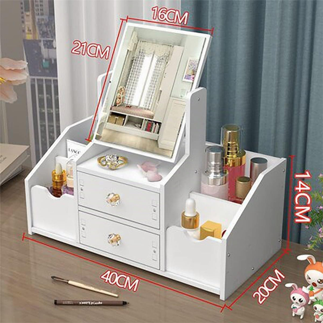 Make up Organizer mit Schublade, Schminktisch Organizer mit Spiegel, Weiss Cosmetic Organizer, Deskt
