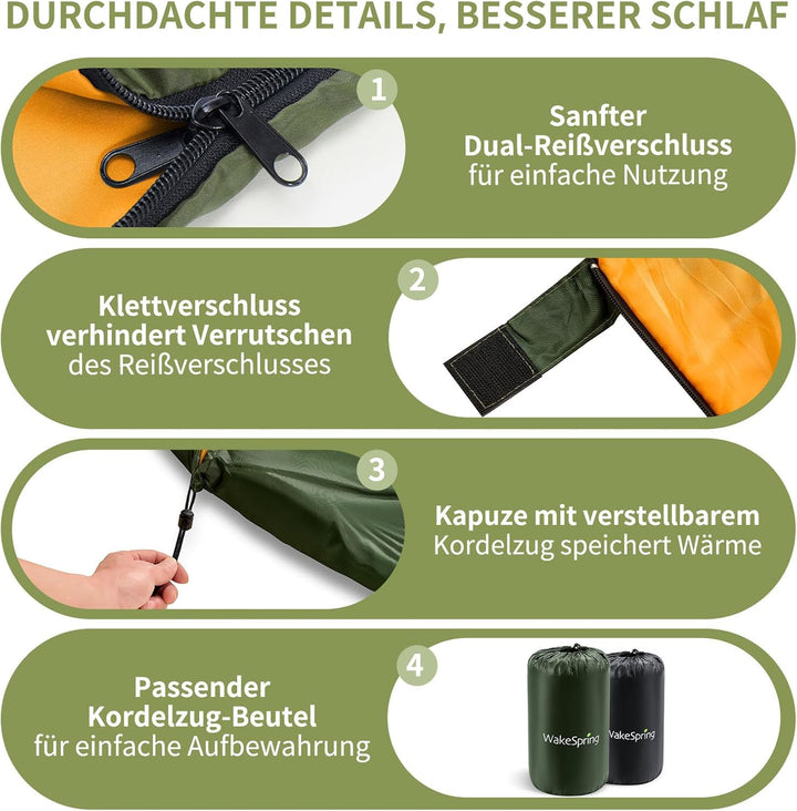 Schlafsack Sommer Erwachsene, 2-in-1 Leichter Deckenschlafsack Camping koppelbar, mit Fussreissversc