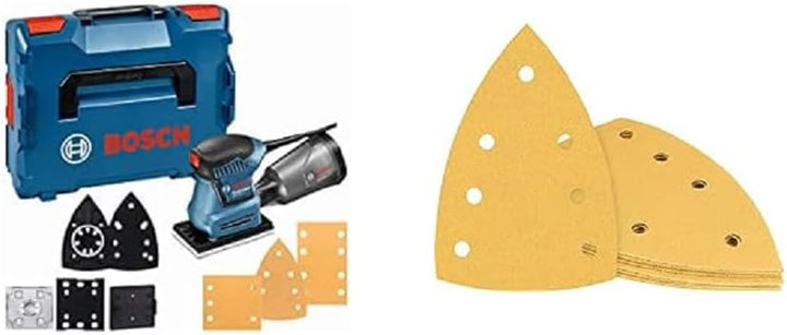 Bosch Professional Schwingschleifer GSS 160-1 A Multi (1,6 mm Schwingkreis-Ø, in L-BOXX) + 10x Schle