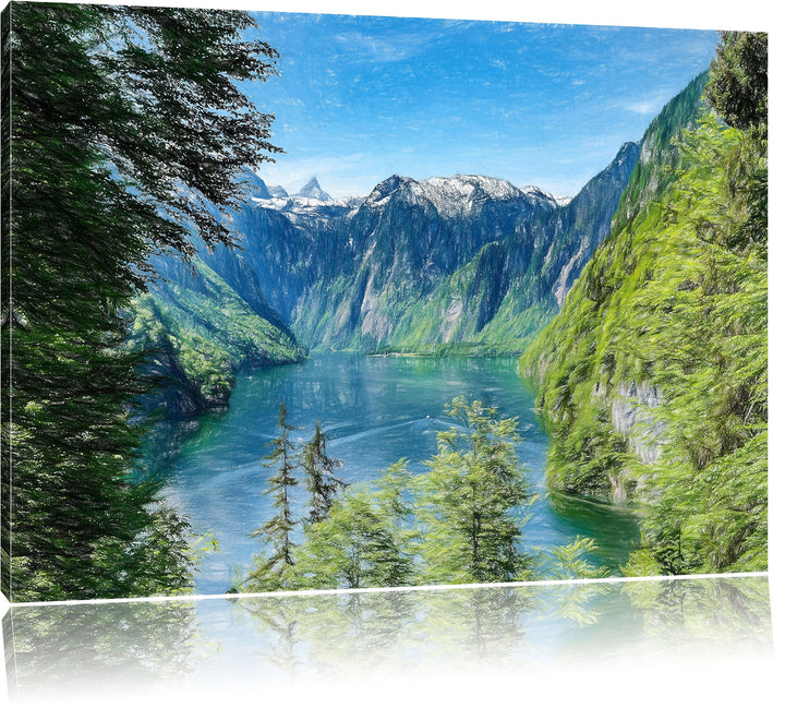 Pixxprint Blick auf den Königssee als Leinwandbild/Grösse: 100x70 / Wandbild/Kunstdruck/fertig bespa