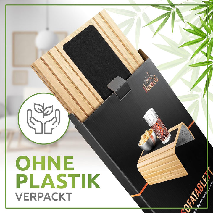 Heimelig Sofa Tablett | rutschfeste Couch Ablage aus nachhaltigem Bambus | Flexibler Sofa Butler für