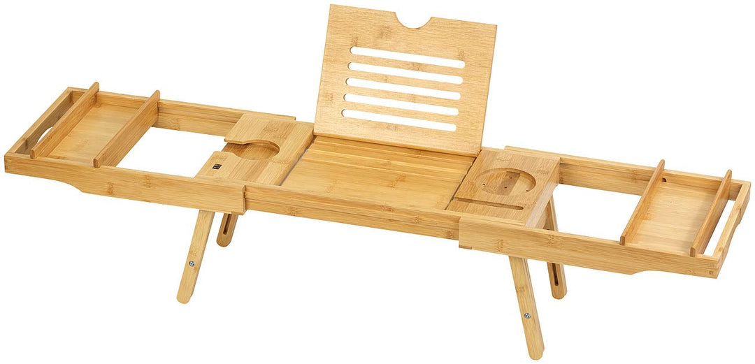 BadeStern Badewannenablage: Verstellbare Badewannen-Ablage & Bett-Tablett, Bambusholz, 75-109 cm (Ba