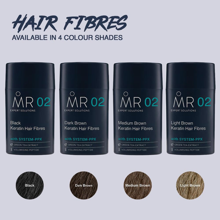 MR Hair Fibers Hellbraun, natürliche Männerhaaraufbaufaser mit Keratin und System PPX + Grüntee-Extr