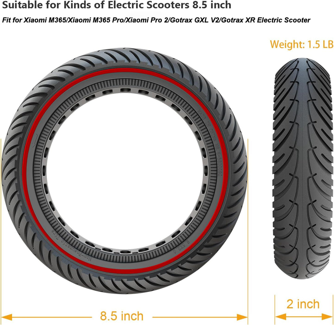 8,5 Zoll E Scooter Solid Reifen, 8.5 x 2.0 Reifen Vollgummi mit Pannensichere, Wartungsfrei & Langle