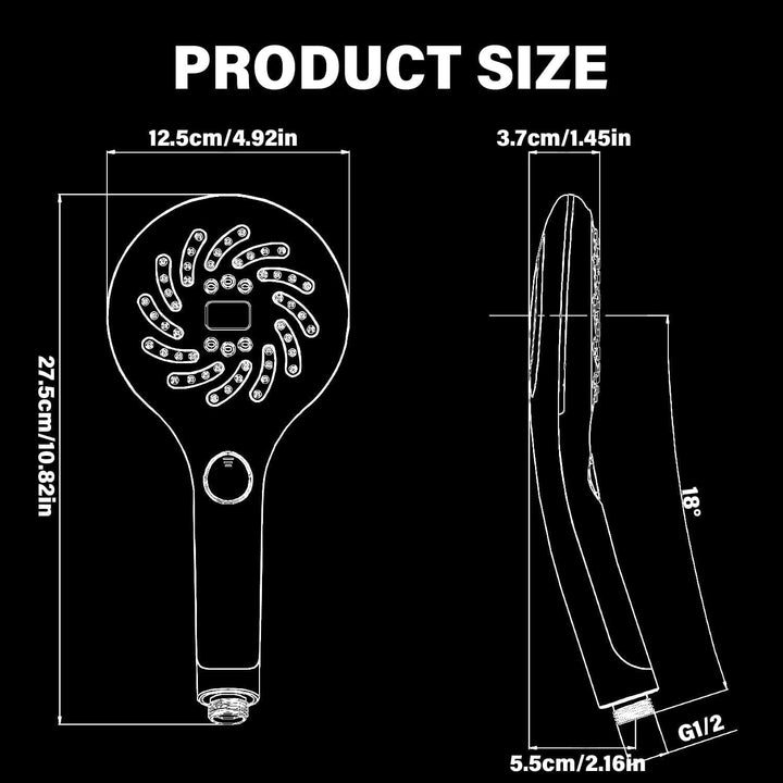 Duschkopf mit Temperaturanzeige, Duschkopf LED Temperatur, 3 Duschmodi Duschkopf mit Beleuchtung, LE