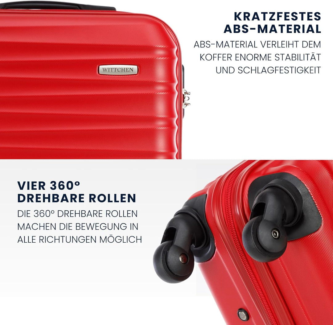 WITTCHEN Reisekoffer 3er Koffer-Set Rollkoffer Trolley Handgepäck Hartschale aus ABS mit 4 Spinner-R