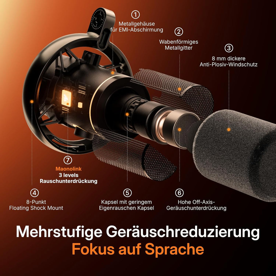 MAONO PD200W Kabelloses Hybrid-Podcast-Kit, Dynamisches XLR/USB-Mikrofon-Set mit 2 Mikrofonauslegern