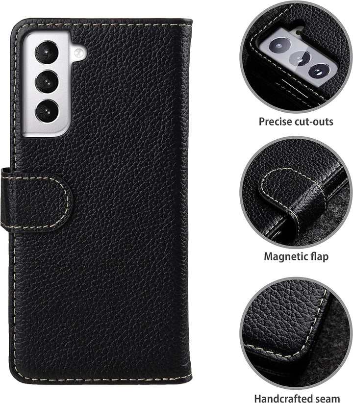 STILGUT Talis kompatibel mit Samsung Galaxy S21 5G Hülle mit Kartenfach aus Leder, Flip Cover, Walle
