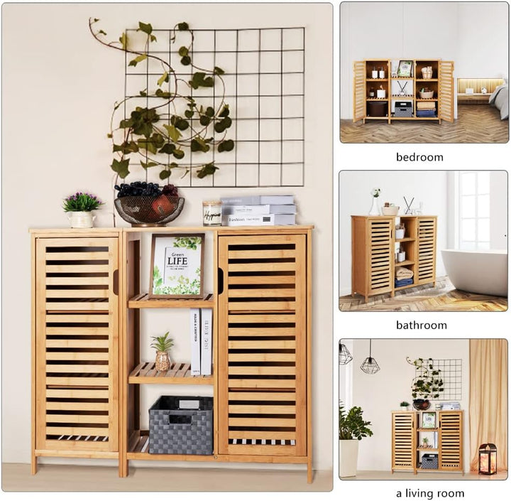 WAOHO badezimmerschränke aus Bambus,Badezimmer Regal,Sideboard Wohnzimmer,Sideboard, Bad Regal stehe