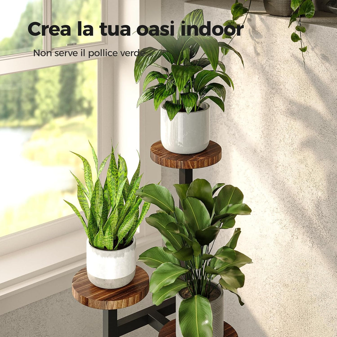 Bamworld Blumenständer Holz Pflanzenständer Pflanzenregal Indoor Blumenregal Kleines Metall Blumenst