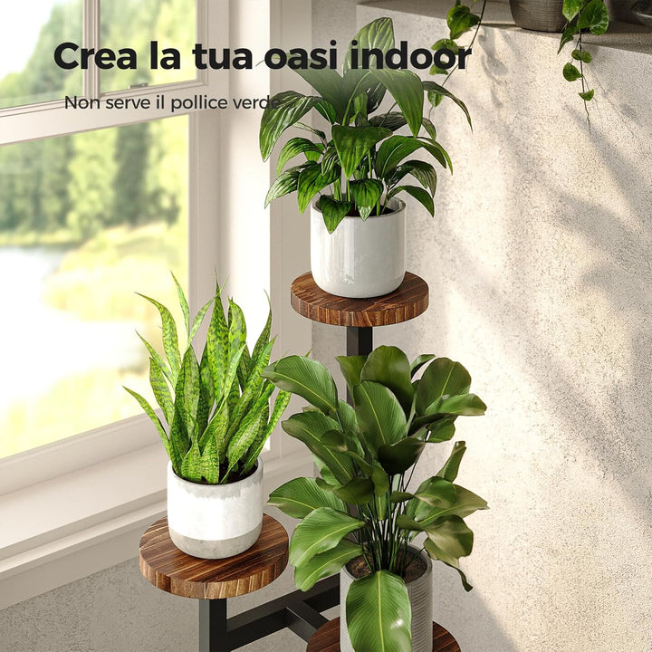 Bamworld Blumenständer Holz Pflanzenständer Pflanzenregal Indoor Blumenregal Kleines Metall Blumenst