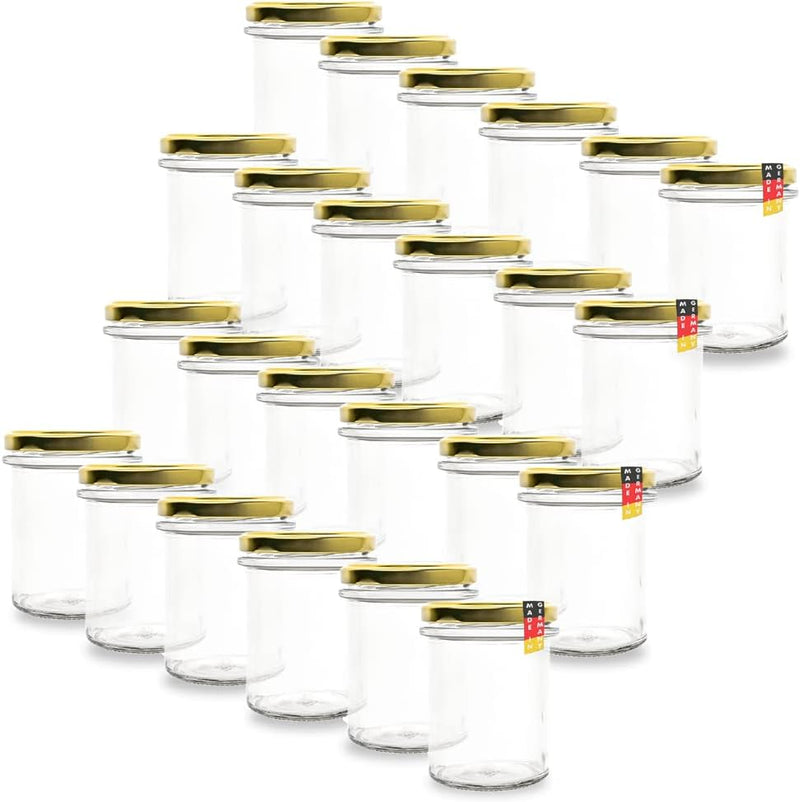 flaschenbauer.de 24er Set Sturzgläser 214 ml inkl. goldene Twist Off Deckel TO66 zum Einmachen von S