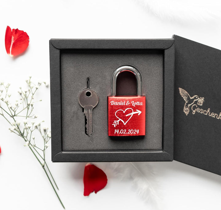 Geschenkfreude Liebesschloss mit Gravur und Schlüssel/Dein einzigartiges Liebes Schloss mit Gravur -