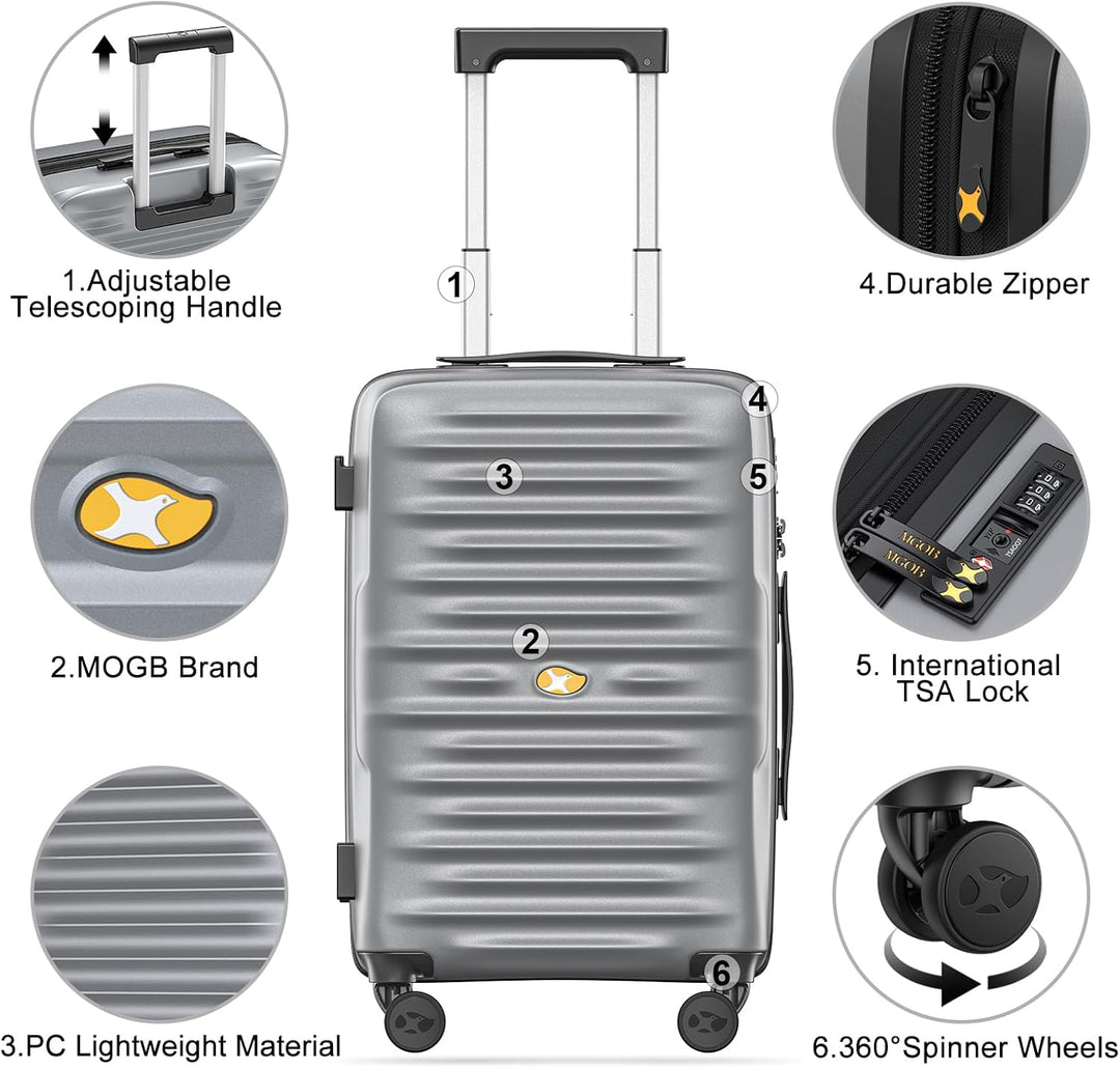 MGOB Koffer Handgepäck Hartschalen Trolley Polycarbonat Leicht Reisekoffer mit TSA-Schloss, 55x36x21