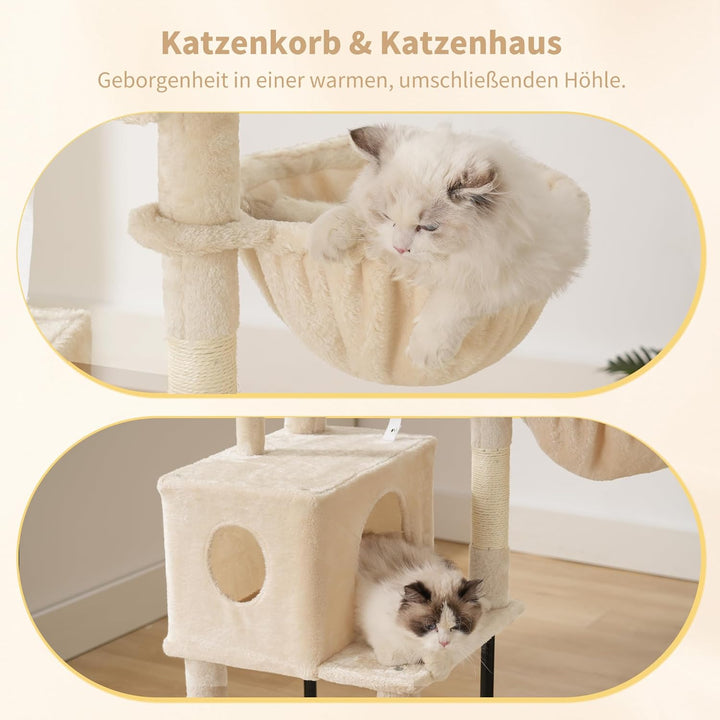 Heybly Kratzbaum, 125 cm Kleiner Katzenbaum, Geräumiges und Bequemes Kratzbaum mit Höhle, Oben Sitzs