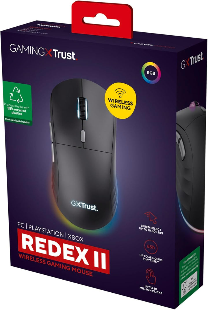Trust Gaming GXT 926 Redex II Gaming Maus Kabellos 2.4GHz 65 Stunden Akkulaufzeit, Kailh-Schalter, 1