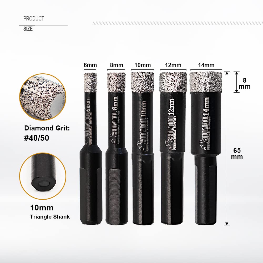 SHDIATOOL Diamant Fliesenbohrer Diamant lochsäge Fliesenschneider Schleifbits mit Dreikant-Schaft Ve