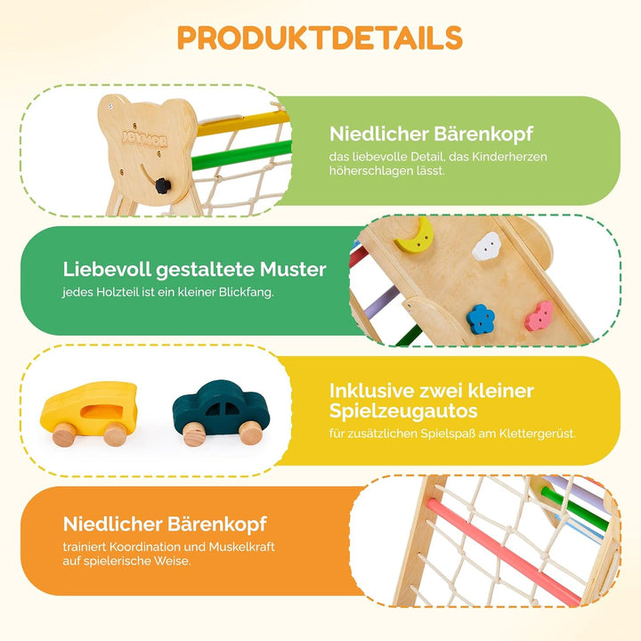 Bonnlo 9-in-1 Montessori Klettergerüst Indoor ab 1 Jahr, Kletterdreieck mit Rutsche, Kinderkletterge