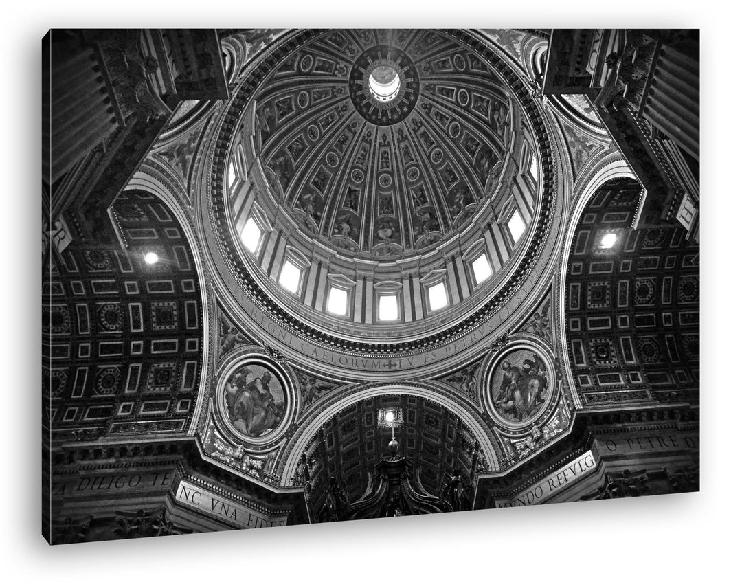Kuppel der Basilika im Vatikan Format: 80x60 Effekt: Schwarz/Weiss als Leinwandbild, Motiv fertig ge