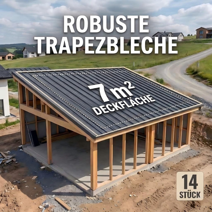 14er Set Trapezblech 110x46cm, 7m² verzinkt Profilblech Dachblech, Wellblech Platten für Dach, für d
