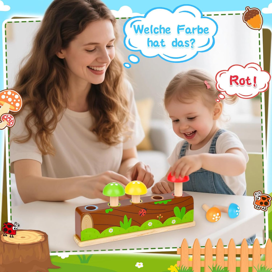 Montessori Spielzeug ab 1-2 Jahr, Pop Up Holz Motorikspielzeug ab 12-18+ Monate Kinder, Geschenk Mäd