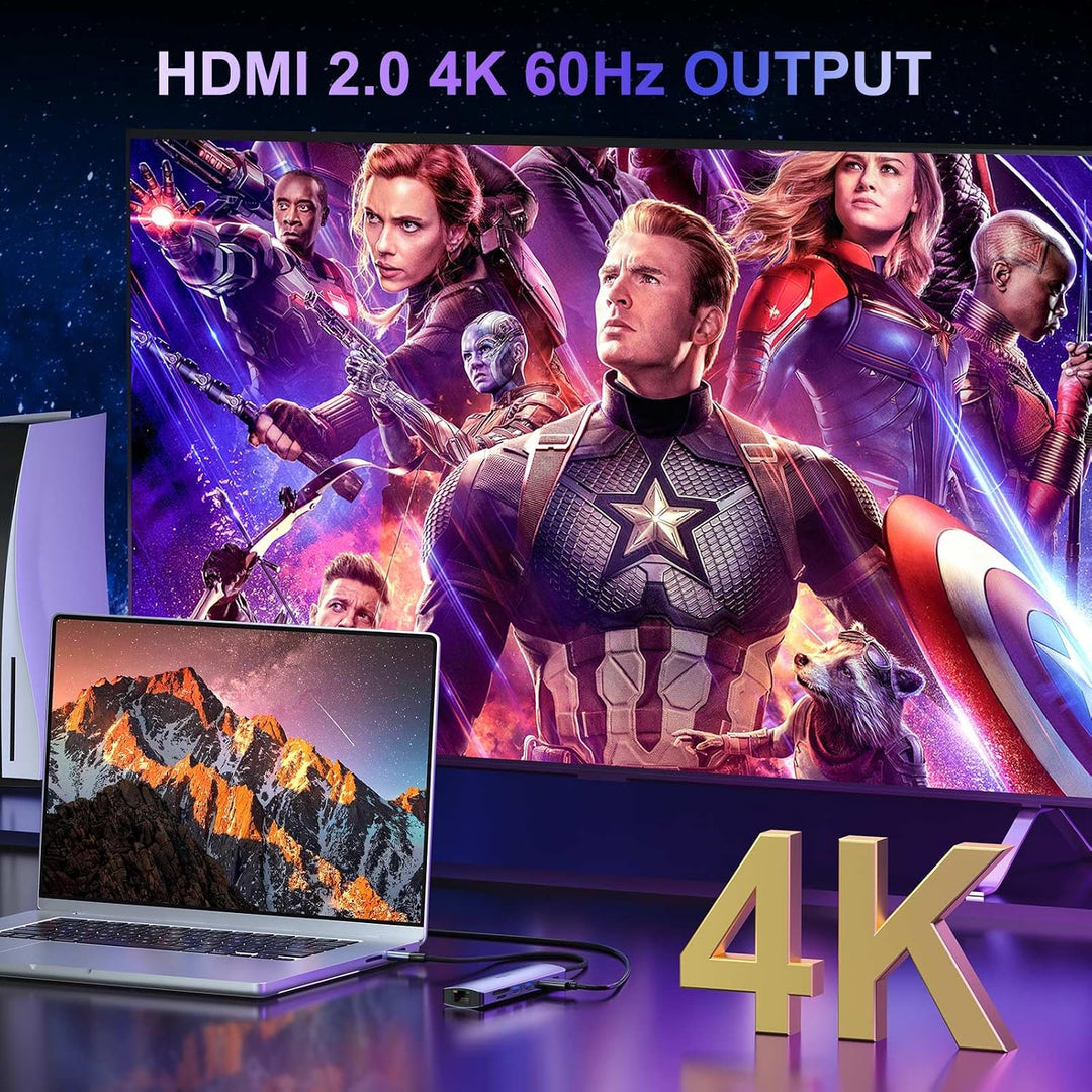 USB C Hub HDMI Ethernet, KOZYC 7 in 1 USB C Hub HDMI 4K @ 60Hz, 1Gbps Ethernet, 100W PD Charging, 2
