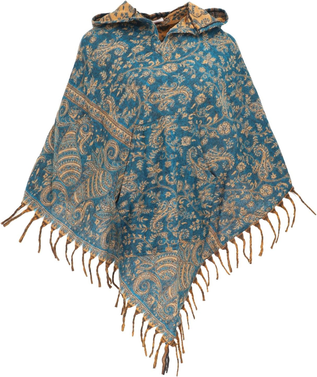 GURU SHOP Ethno, Hippie Poncho mit Langer Zipfelkapuze, Damen Petrol, Petrol