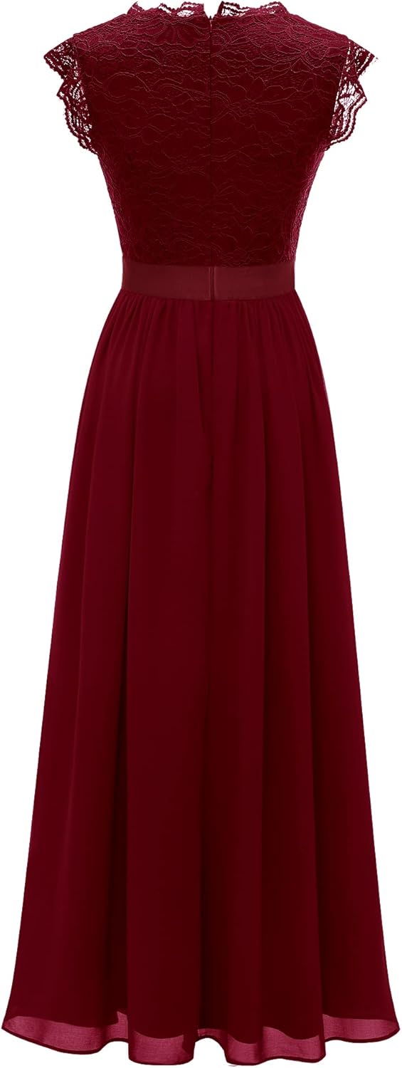 Dressystar Damen Spitzenkleid Elegant Hochzeit Abendkleider Maxi Cocktailkleid L Band_darkred, L Ban