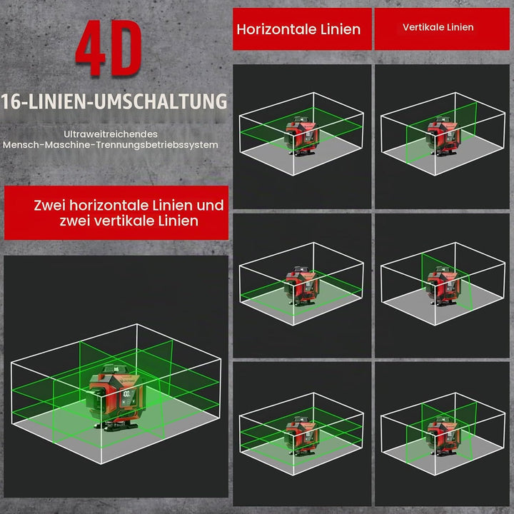 VOBOR Kreuzlinienlaser Mit Stativ mit 16 Linien, 4 x 360° Laser Wasserwaage mit Selbstnivellierend,