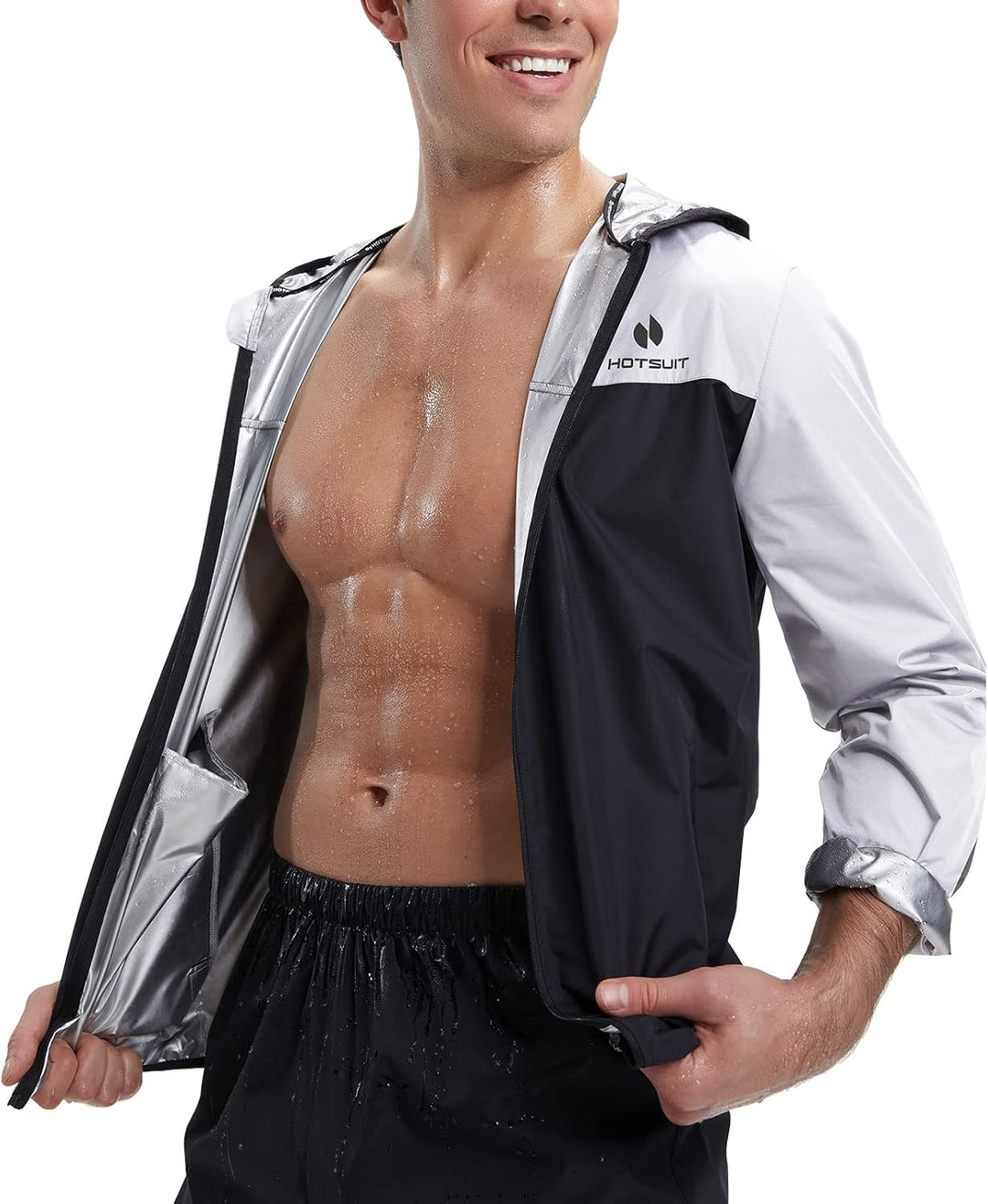 HOTSUIT Schwitzanzug Herren Trainingsanzüge Fitnessstudio Workout Übung Saunajacke Hose Ganzkörper M