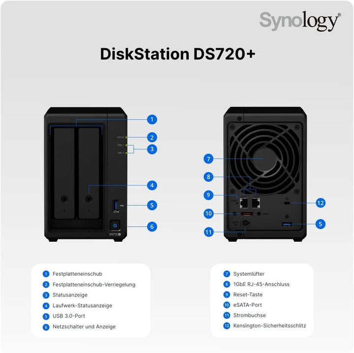 Synology 2 Bay NAS DiskStation DS720+ (ohne Disk) Festkörper-Laufwerk