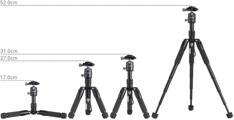 SMALLRIG Aluminium Mini Stativ Tripod 20"/52 cm Desktop Stativ mit 360° Kugelkopf, kompaktes Kamera