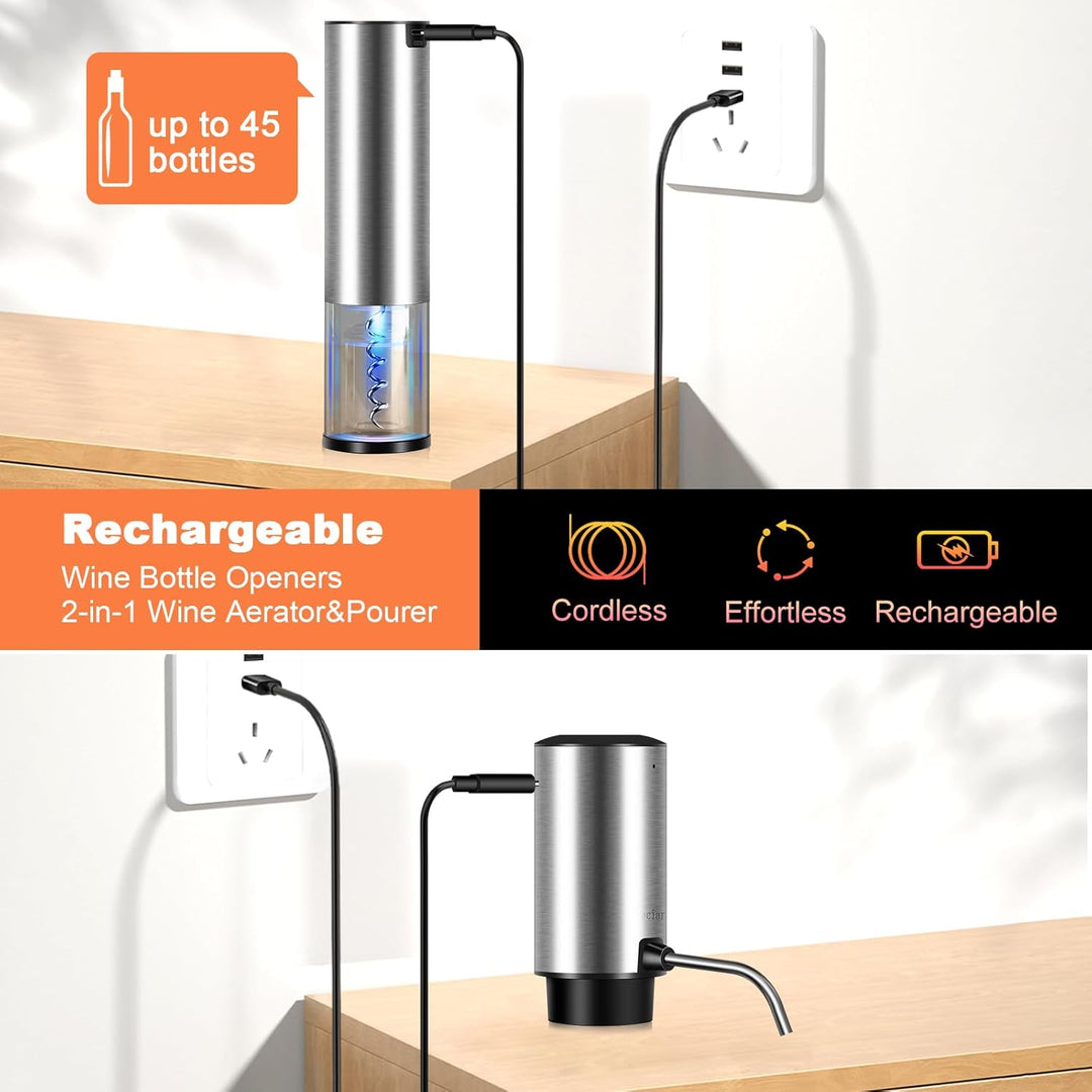 Elektrischer Weinöffner, Geschenk-Set mit Holzkoffer, automatisches elektrisches Weinflaschenöffner-