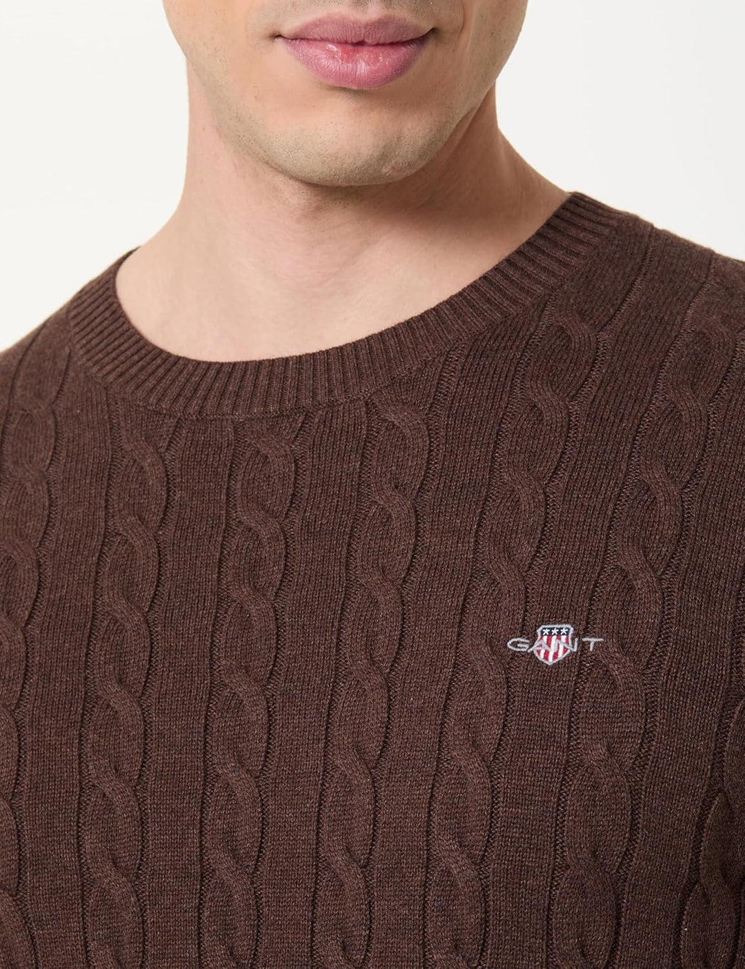 GANT Herren Cotton Cable C-Neck Pullover M Brown Melange, M Brown Melange