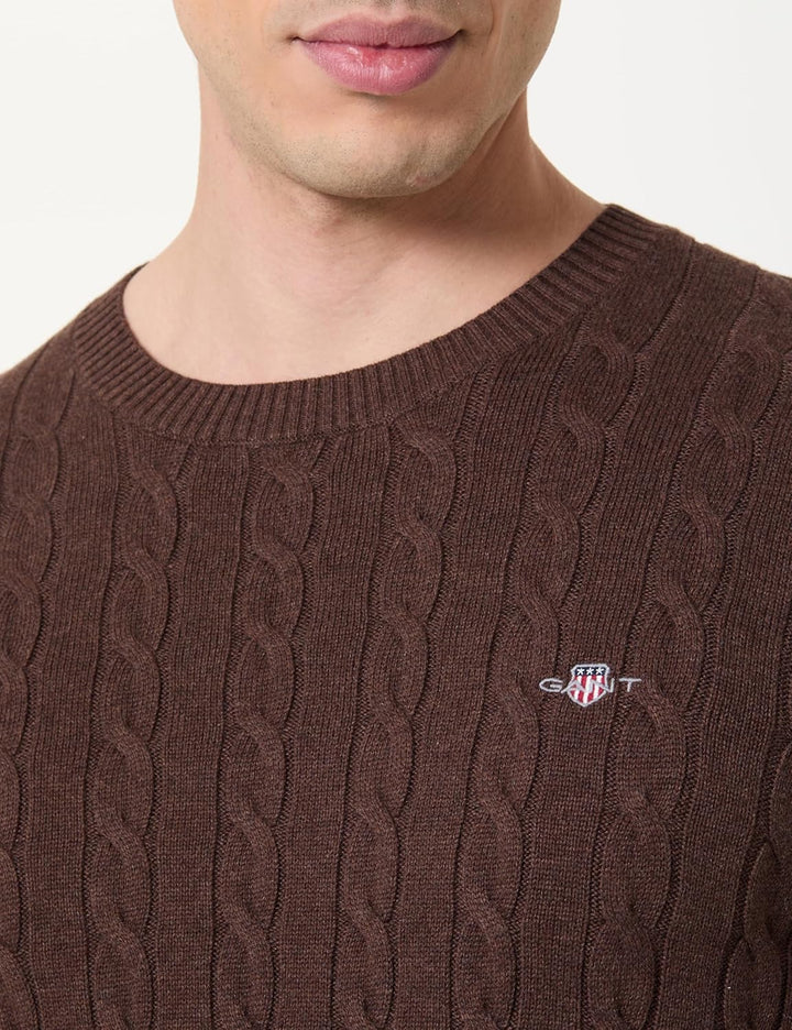 GANT Herren Cotton Cable C-Neck Pullover M Brown Melange, M Brown Melange