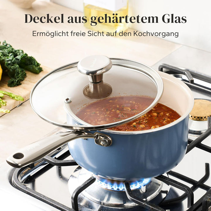 Redchef Keramik Kochtopfset, Topfset Induktion 6-teilig mit Glasdeckel, Kochtöpfen 24 cm, Kasserolle