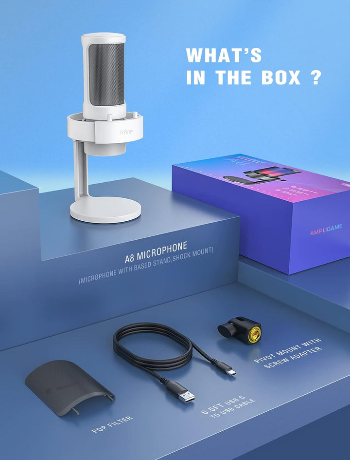FIFINE USB Mikrofon PC, Gaming Mikrofon für Streaming Podcast Studio, Microphone USBC für PS4 PS5 MA