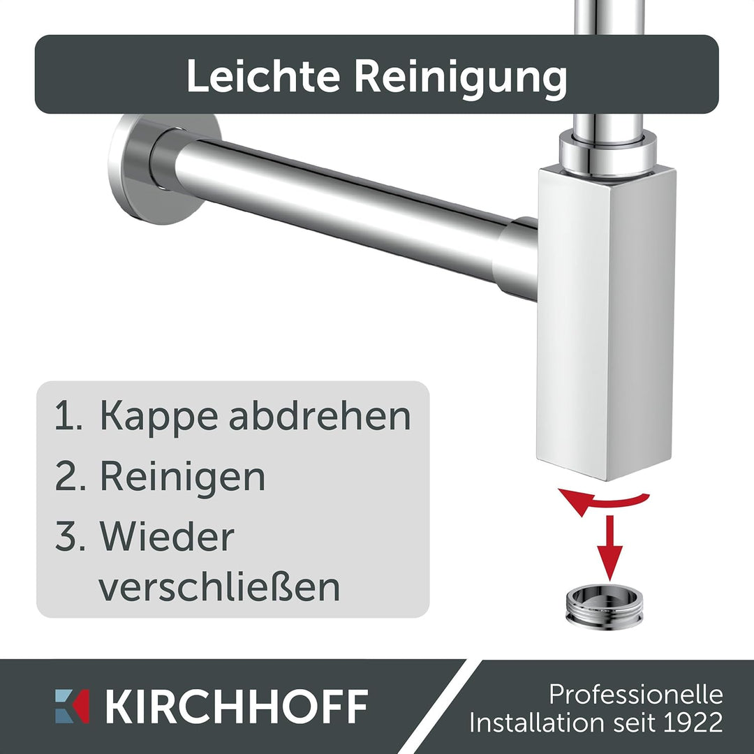 KIRCHHOFF Flaschensiphon Design Siphon, Abfluss, Ablaufgarnitur für Waschbecken und Waschtisch, Geru
