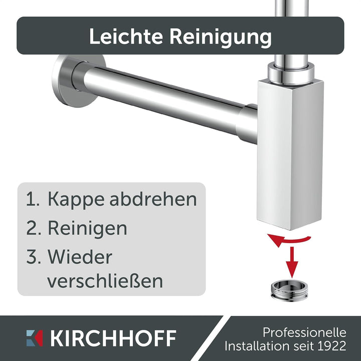 KIRCHHOFF Flaschensiphon Design Siphon, Abfluss, Ablaufgarnitur für Waschbecken und Waschtisch, Geru