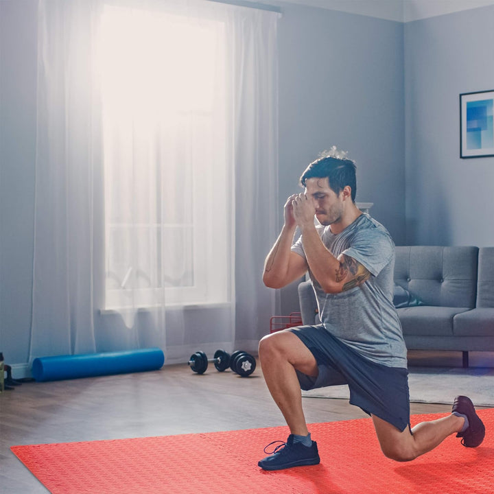 Relaxdays 16 x Bodenmatte, Schmutzmatten für Fitness & Fitnessgeräte, mit Randstücken, Eva, Fläche 6