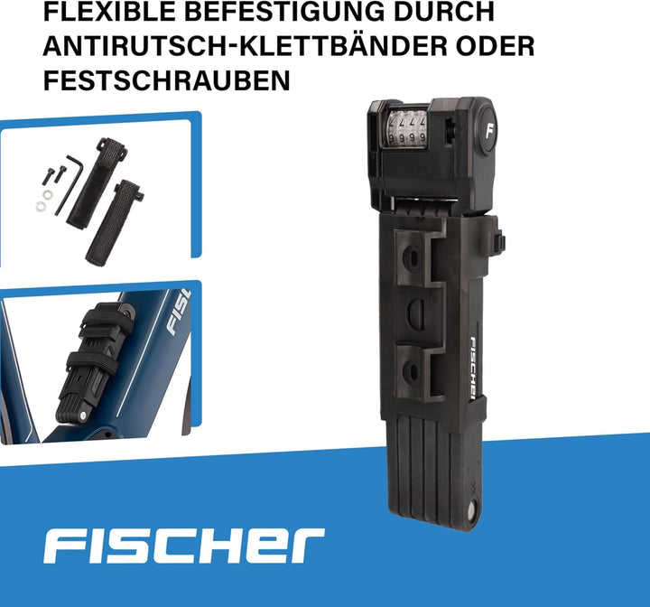 FISCHER PROTEC Plus+ FN110 Fahrrad Faltschloss mit Zahlenschloss, mit praktischer Handhabung, überzo