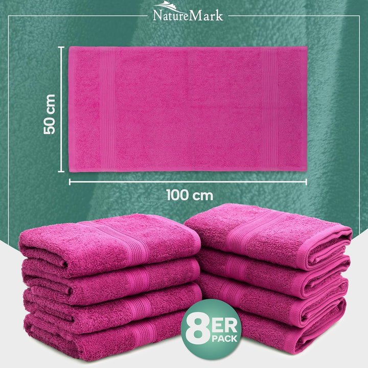 NatureMark 8er Pack Frottier Handtücher 50x100cm, 100% Baumwolle, Pink, 50 x 100 cm