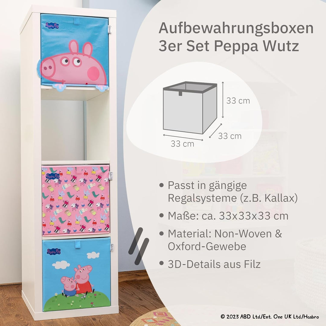 meets Peppa Wutz Aufbewahrungsboxen für Kinder 3er Set – Box-Set mit Peppa Pig Motiven zur Aufbewahr