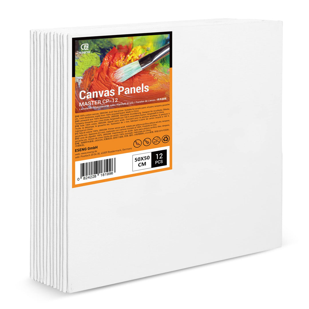 ESENG® Malkarton Gross, 12 Stück, 50x50 cm, 100% Baumwolle, 4mm dick, 280g/m², Canvas Panel Set, Mal