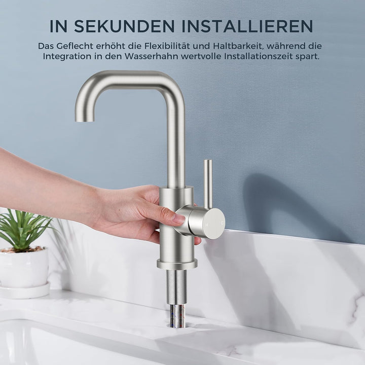 FORIOUS Wasserhahn Bad Hoch 360° Drehbar, Edelstahl Waschtischarmatur Hoch mit Warm/Kaltwasser Misch