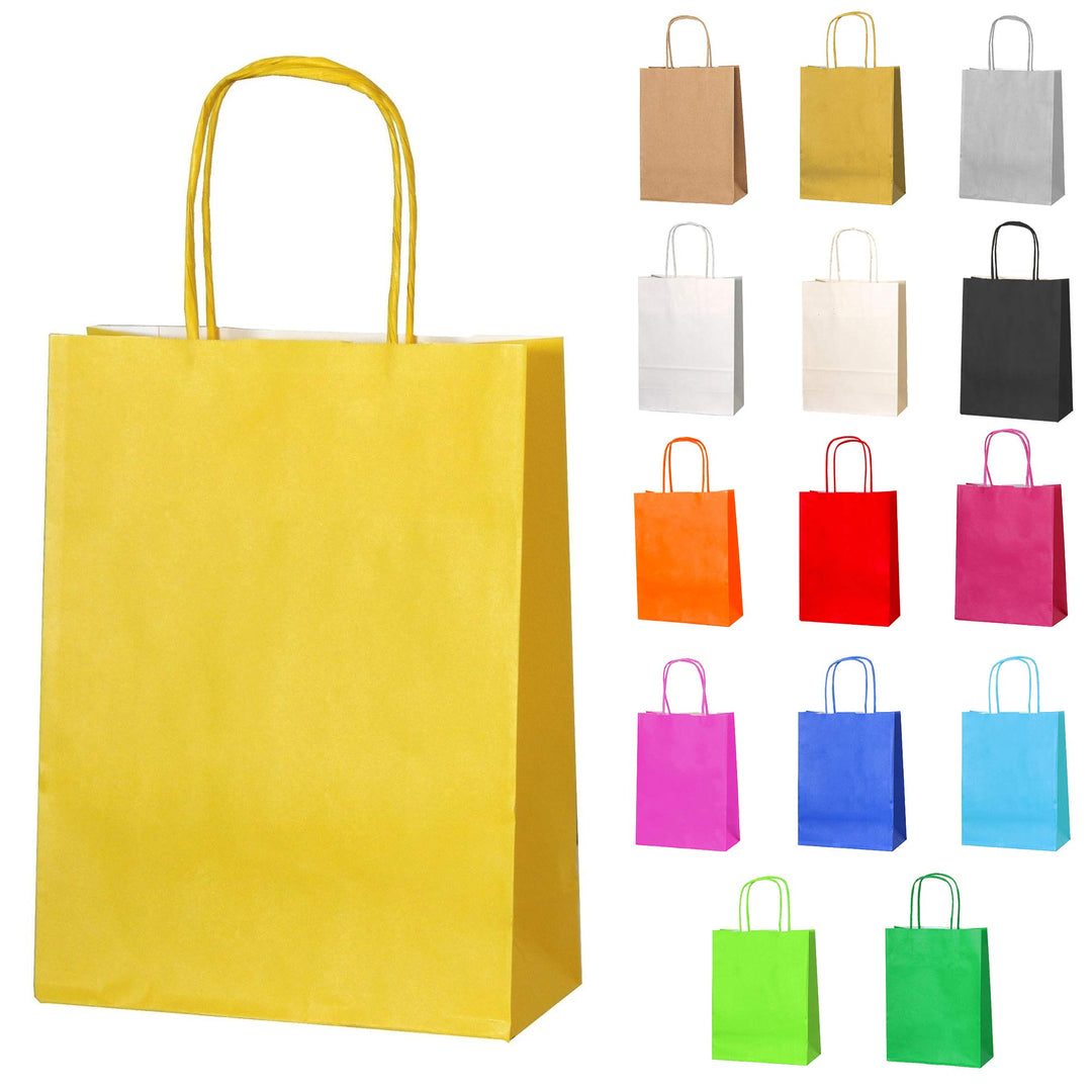 Thepaperbagstore 30 Gelbe Klein Partytüten aus Papier mit Henkeln – 18x22x8cm – Bunte Geschenktüten