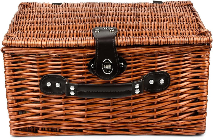Picknickkorb für 4 Personen Inklusive Bestecksets, Korkenzieher, Weingläser und Keramikteller - 29 x