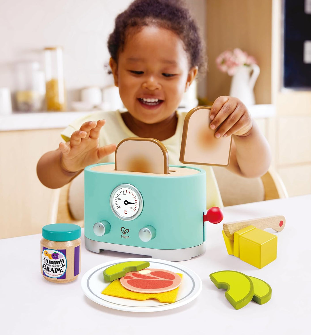 Hape Pop-up-Toaster-Set Kling, Timer & Zubehör, realistisches Spielen, ab 24 Monaten, fantasievoller