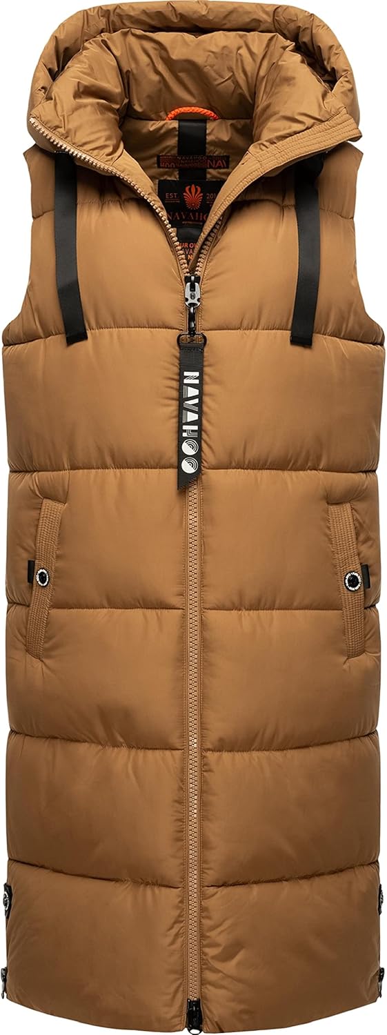 Navahoo Damen ärmellose Lange Outdoorweste warme Winterjacke Schnuffelchen XS-3XL M Camel, M Camel