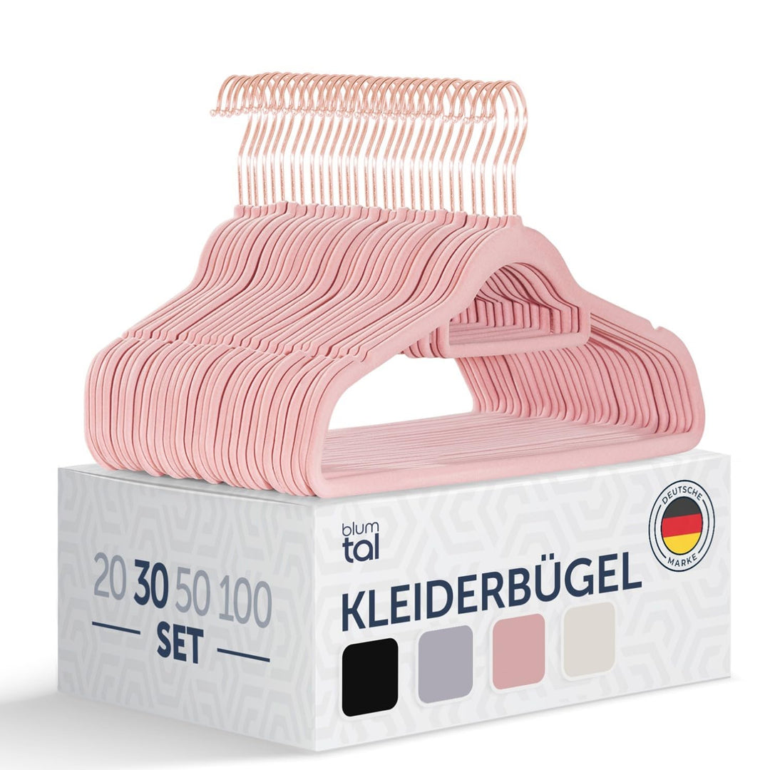 Blumtal Kleiderbügel 30 Stück - Samtbezug, 360° drehbar und belastbar - Platzsparend und rutschfest